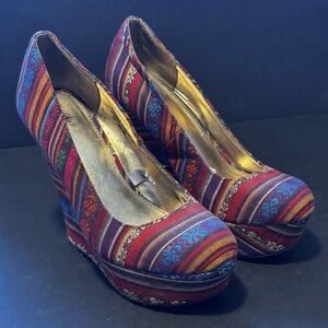 Multicolor Striped Wedge Heels